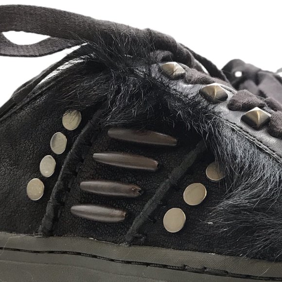 UGG BLACK STUDDED FUR LACE-UP Biker Chic LEATHER PLATFORM SHOES! SIZE 7! - Picture 5 of 14